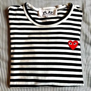 Comme des Garçons PLAY Striped Red Heart Long-Sleeve Shirt